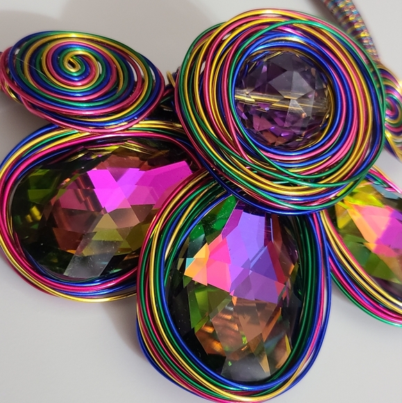 Huge statement necklace earrings rhinestones wire colorful NEW - Picture 12 of 14
